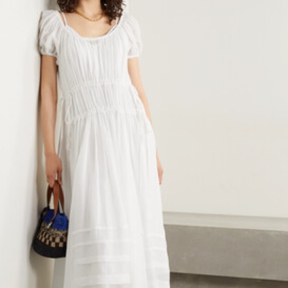 La ligne Isabelle white silk chiffon midi dress with double tie waist. Size Xs - Picture 2 of 8